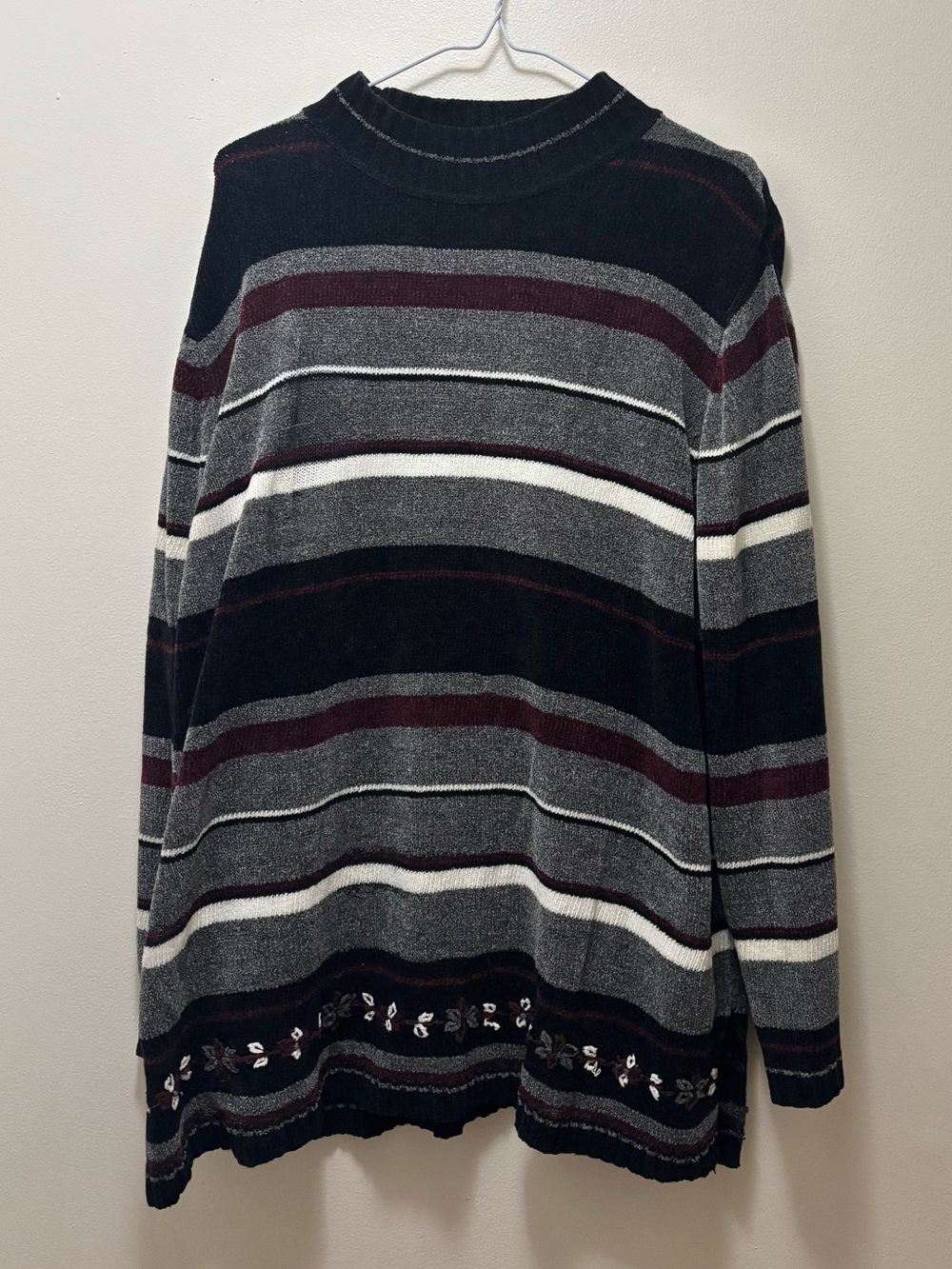 Vintage cozy chenille striped fall sweater floral embroidered 90s y2k indie alt